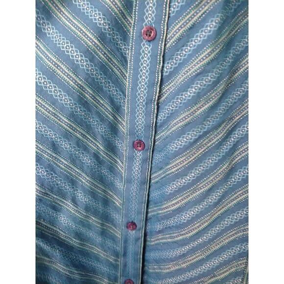 Northface Teal Striped Diamond Collared Button Long Sleeve Blouse. Size M - Picture 8 of 9
